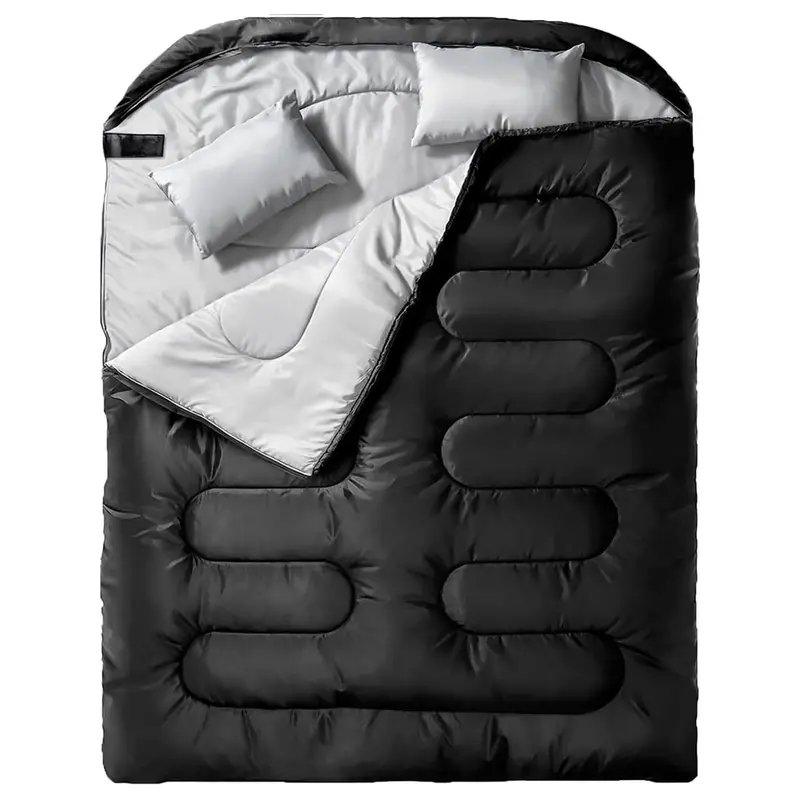 Two-Person Double Sleeping Bag with Integrated Pillows and Compression Storage Sack