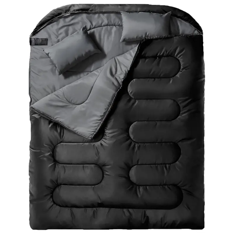 Two-Person Double Sleeping Bag with Integrated Pillows and Compression Storage Sack