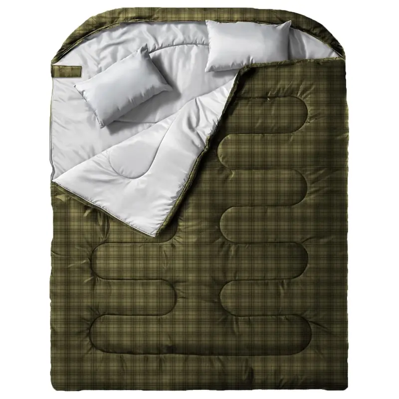 Two-Person Double Sleeping Bag with Integrated Pillows and Compression Storage Sack
