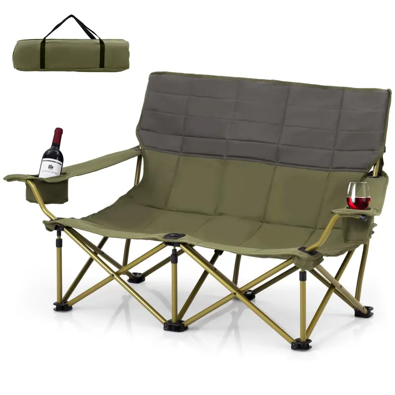 Two-Person Folding Loveseat Camping Chair for Backyard and Campsite Use