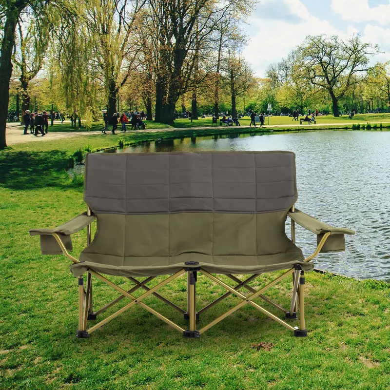 Two-Person Folding Loveseat Camping Chair for Backyard and Campsite Use 2