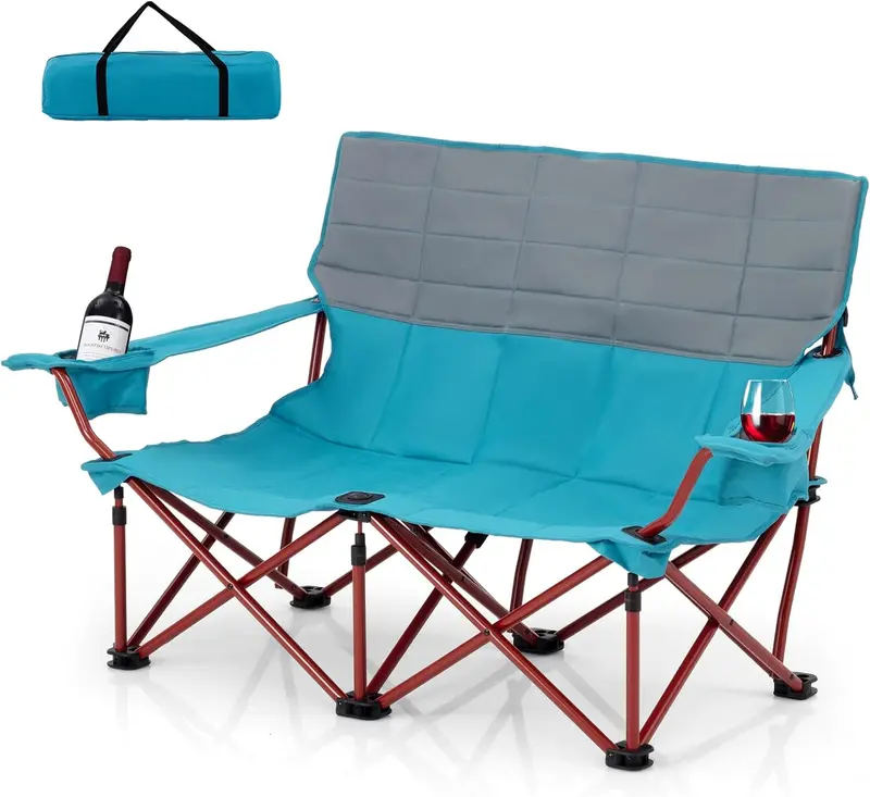 Two-Person Folding Loveseat Camping Chair for Backyard and Campsite Use