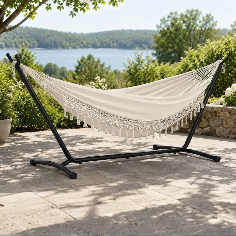 Two-Person Hammock with Portable Steel Stand, 450-Pound Weight Limit, and Compact Carry Pack