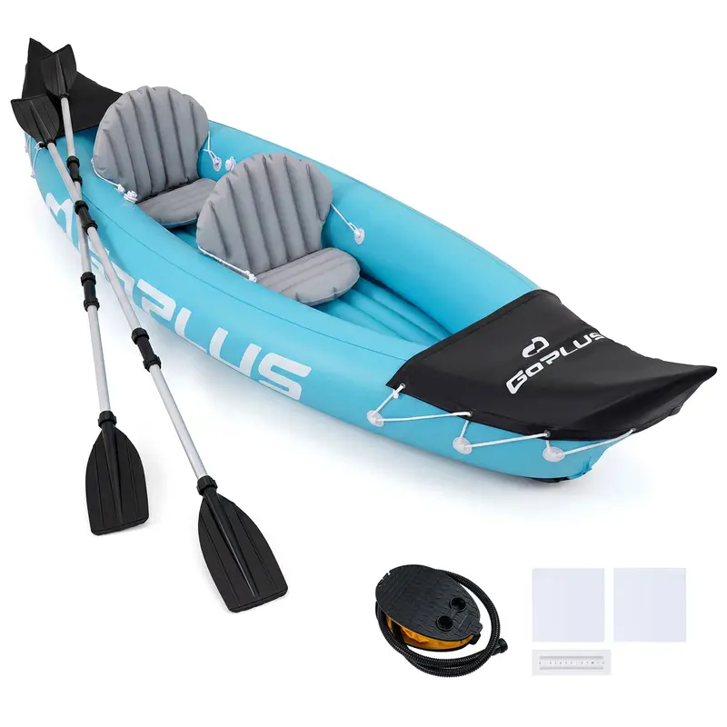 Two-Person Inflatable Kayak – 10.5-Foot with Aluminum Paddles, Stabilizing Fin, Adjustable Seats & Hand Pump
