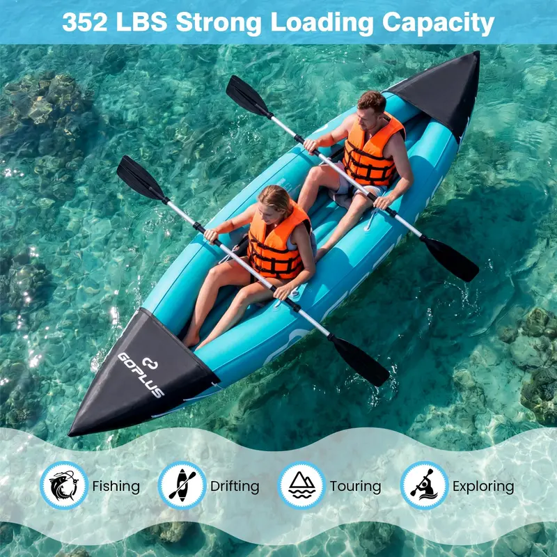 Two-Person Inflatable Kayak – 10.5-Foot with Aluminum Paddles, Stabilizing Fin, Adjustable Seats & Hand Pump 2