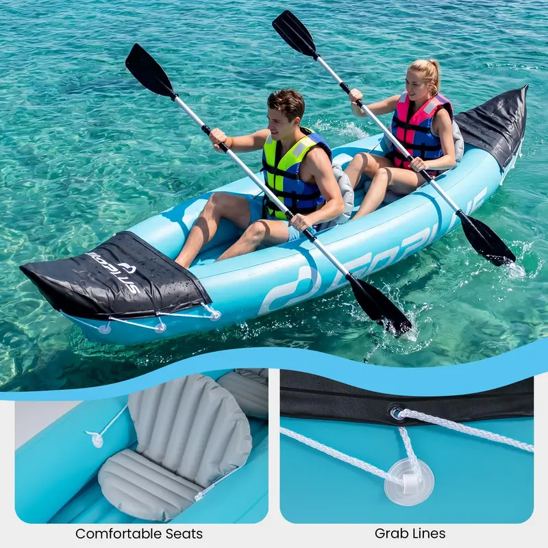 Two-Person Inflatable Kayak – 10.5-Foot with Aluminum Paddles, Stabilizing Fin, Adjustable Seats & Hand Pump