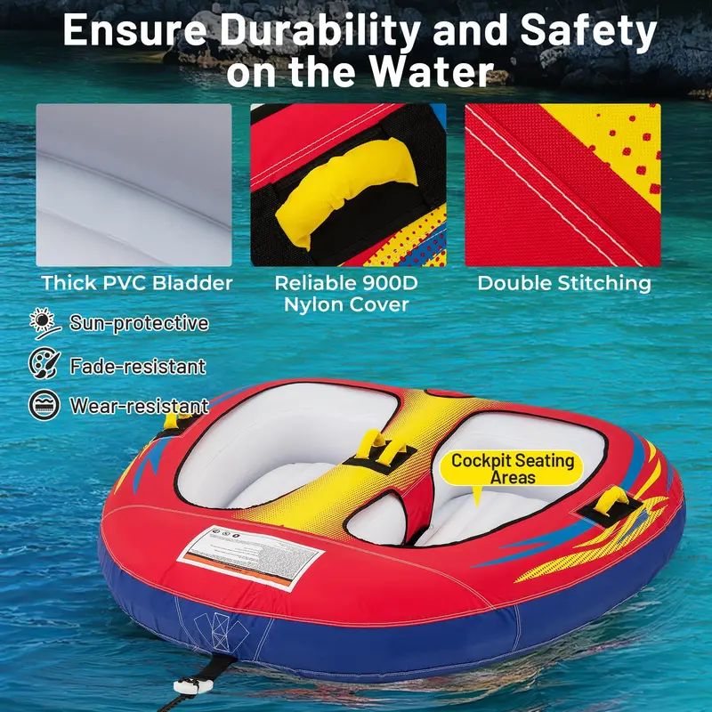 Two-Person Towable Inflatable Water Tube – Durable Raft for Boating, Floating, and Recreational Water Sports