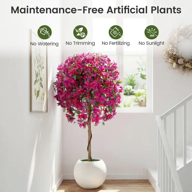 Two-Piece Artificial Azalea Tree Set with Vibrant, Lifelike Blooms for Indoor or Outdoor Use