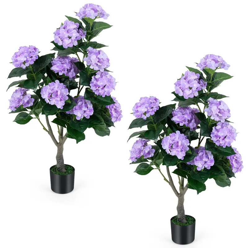 Two-Piece Artificial Hydrangea Tree Set – 11-Bloom Design in Nursery Pots