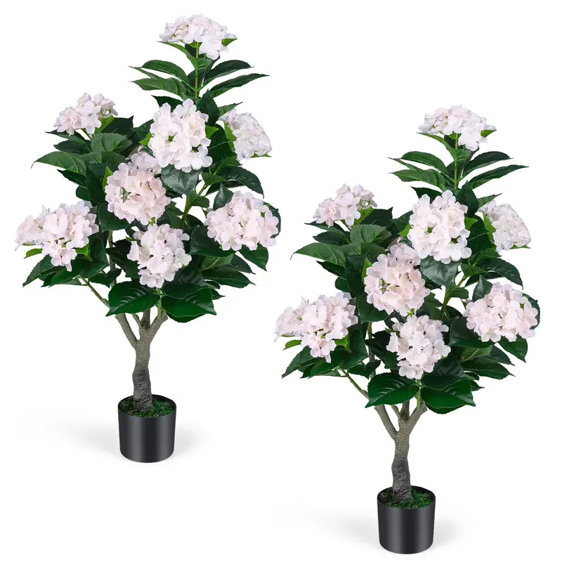 Two-Piece Artificial Hydrangea Tree Set – 11-Bloom Design in Nursery Pots