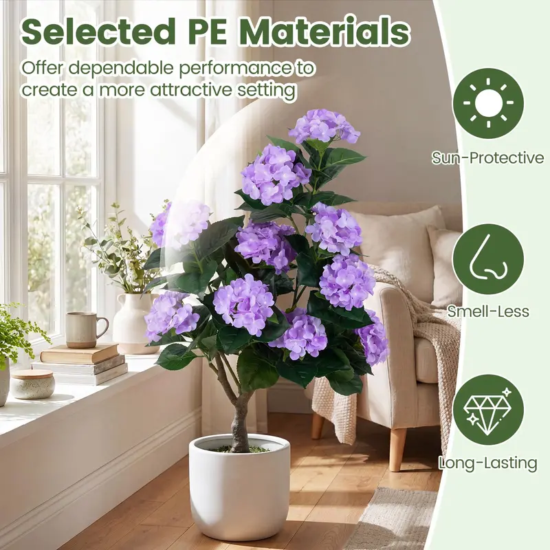 Two-Piece Artificial Hydrangea Tree Set – 11-Bloom Design in Nursery Pots