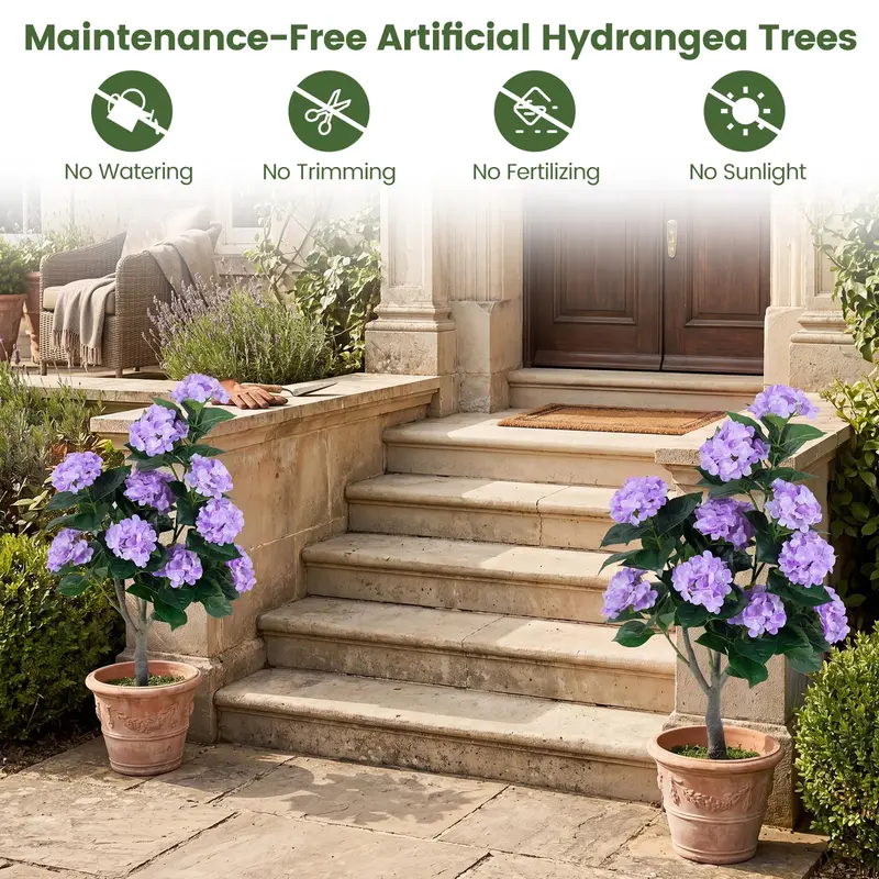 Two-Piece Artificial Hydrangea Tree Set – 11-Bloom Design in Nursery Pots