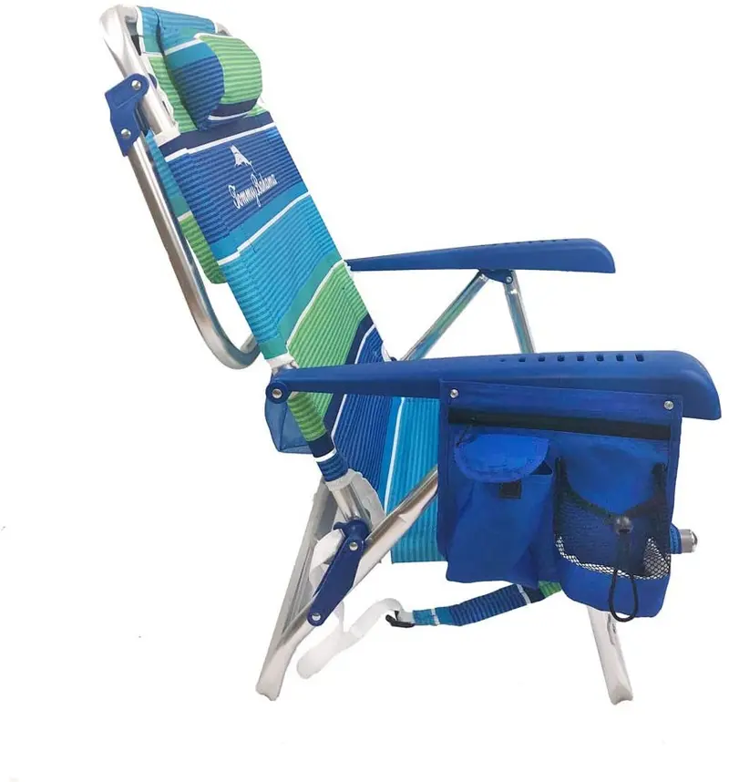 Two-Piece Beach Chair Set with Integrated Storage Pouches and Towel Bars