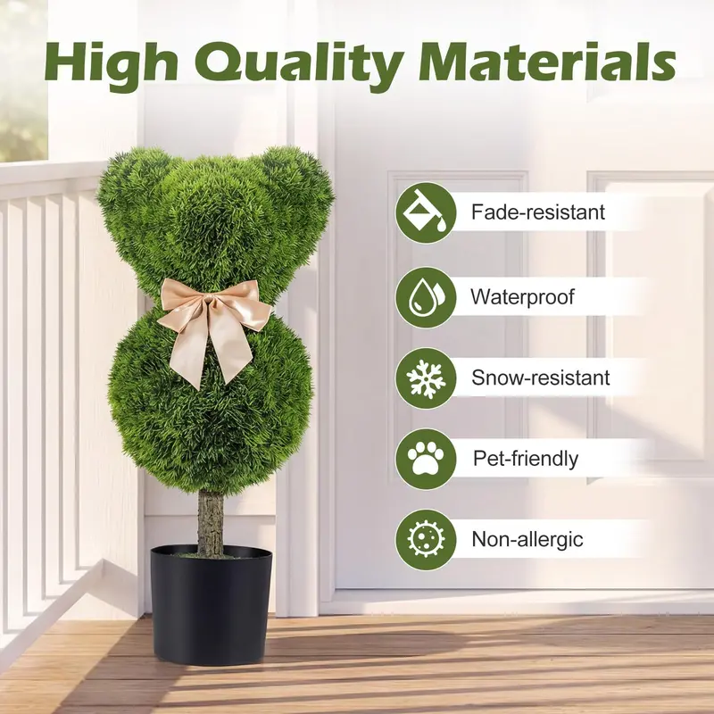 Two-Piece Bear-Shaped Topiary Set with Pots — 24.5-Inch Decorative Faux Shrubs