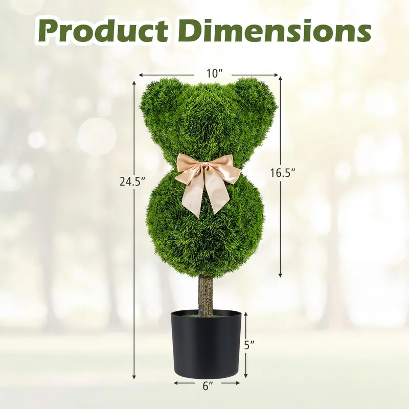 Two-Piece Bear-Shaped Topiary Set with Pots — 24.5-Inch Decorative Faux Shrubs