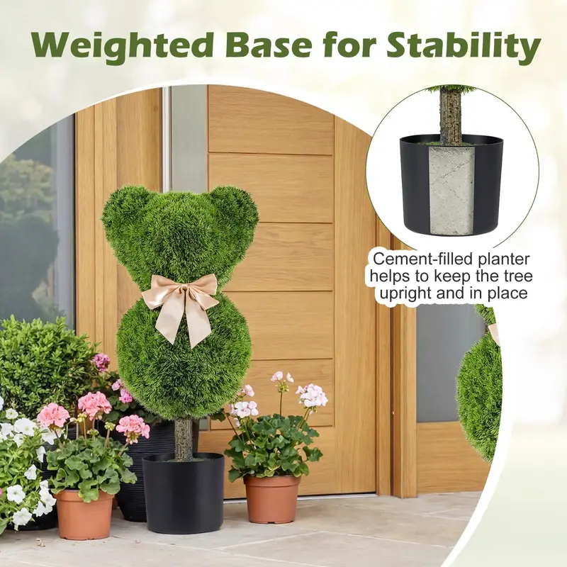 Two-Piece Bear-Shaped Topiary Set with Pots — 24.5-Inch Decorative Faux Shrubs