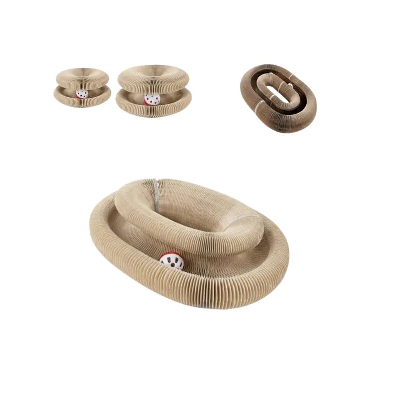 Two-Piece Corrugated Cardboard Cat Scratcher – Accordion Design with Attached Ball 2