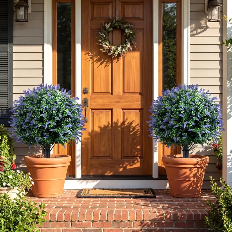 Two-Piece Faux Lavender Boxwood Topiary Balls – 27.5-Inch Lifelike Decorative Plants 2