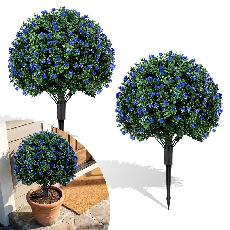 Two-Piece Faux Lavender Boxwood Topiary Balls – 27.5-Inch Lifelike Decorative Plants