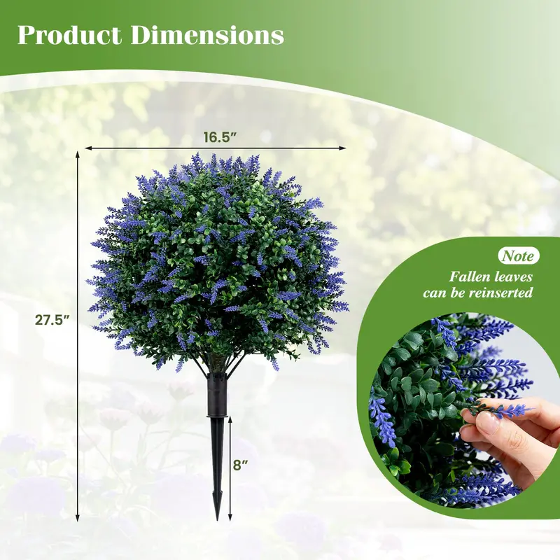 Two-Piece Faux Lavender Boxwood Topiary Balls – 27.5-Inch Lifelike Decorative Plants