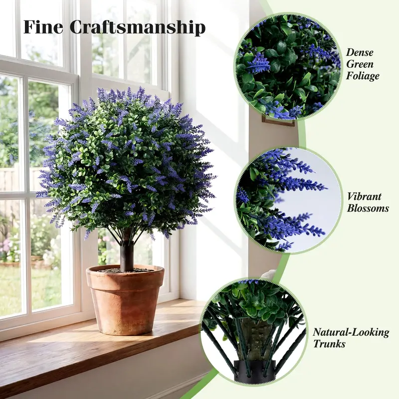 Two-Piece Faux Lavender Boxwood Topiary Balls – 27.5-Inch Lifelike Decorative Plants