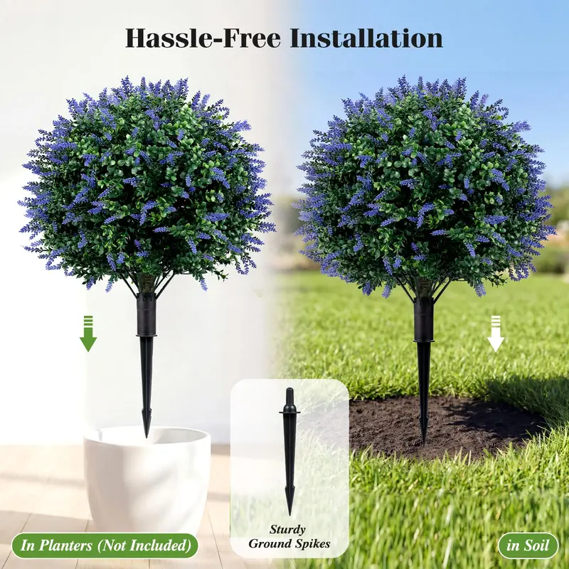 Two-Piece Faux Lavender Boxwood Topiary Balls – 27.5-Inch Lifelike Decorative Plants