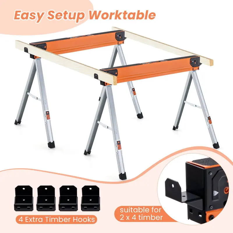 Two-Piece Folding Sawhorse Set — Compact, Portable & Load-Bearing Support Stands 2