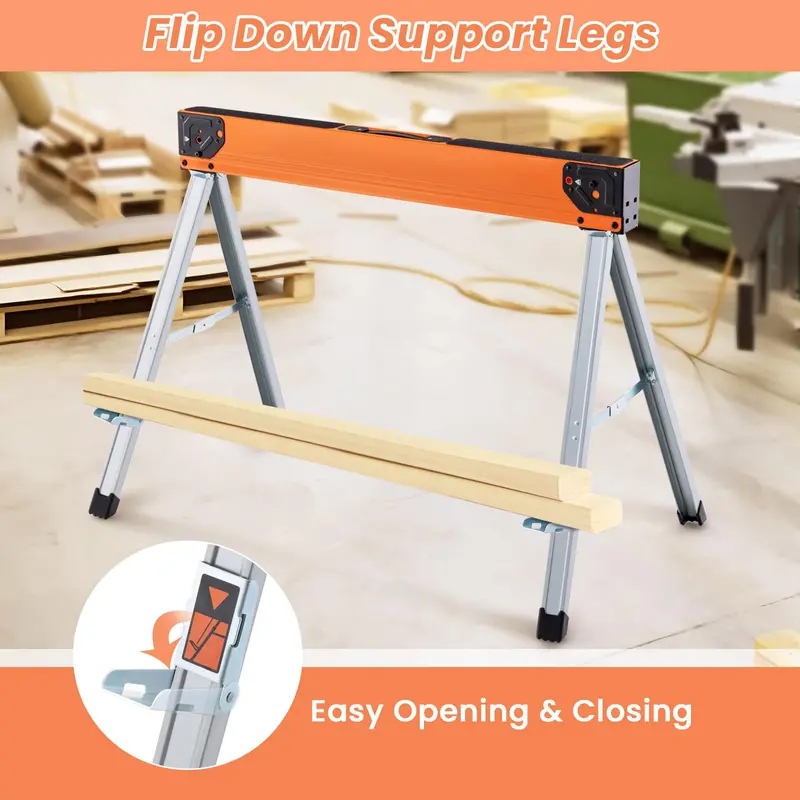Two-Piece Folding Sawhorse Set — Compact, Portable & Load-Bearing Support Stands