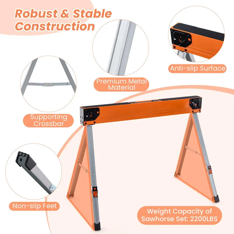 Two-Piece Folding Sawhorse Set — Compact, Portable & Load-Bearing Support Stands