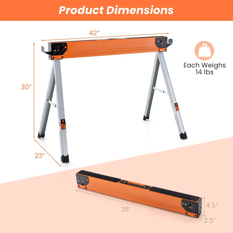 Two-Piece Folding Sawhorse Set — Compact, Portable & Load-Bearing Support Stands