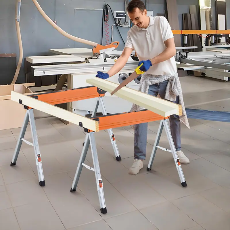 Two-Piece Folding Sawhorse Set — Compact, Portable & Load-Bearing Support Stands