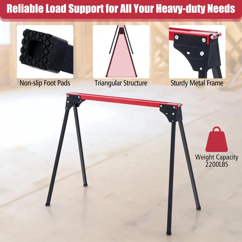 Two-Piece Folding Sawhorse Set for DIY Projects, Carpentry & On-Site Support