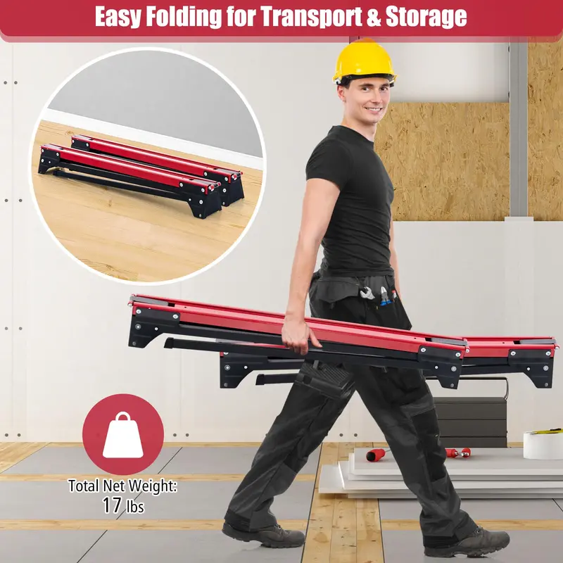 Two-Piece Folding Sawhorse Set for DIY Projects, Carpentry & On-Site Support