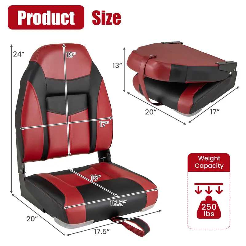 Two-Piece High-Back Folding Boat Seat Set – Includes Cushioned Marine-Grade Seats