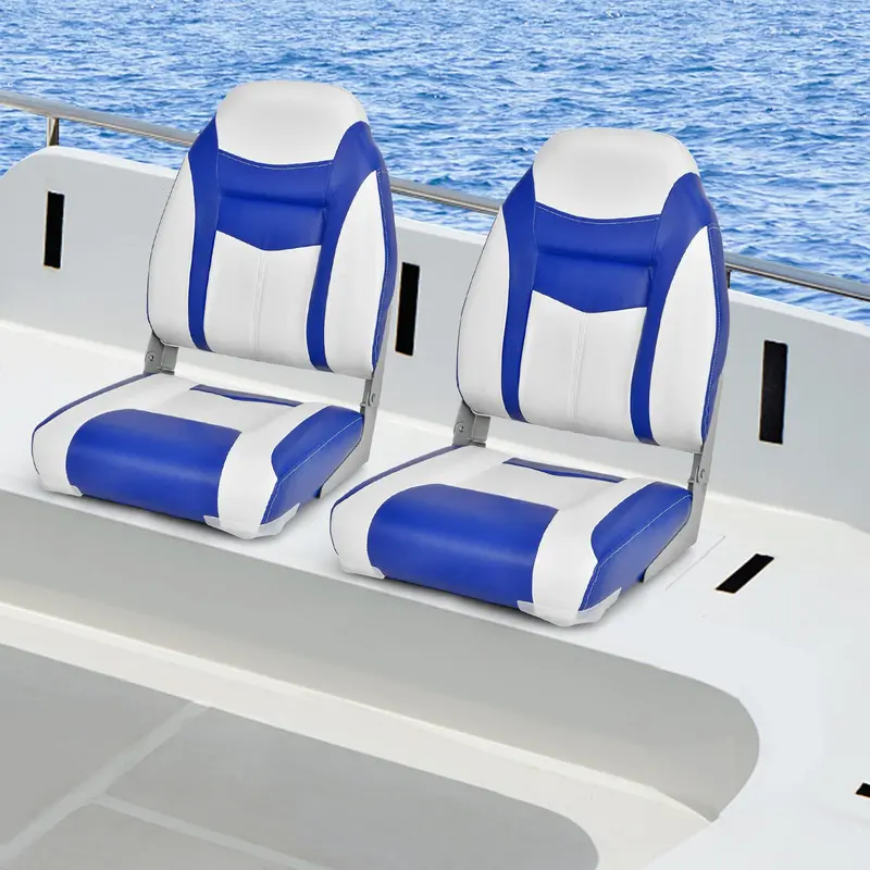Two-Piece High-Back Folding Boat Seat Set – Includes Cushioned Marine-Grade Seats