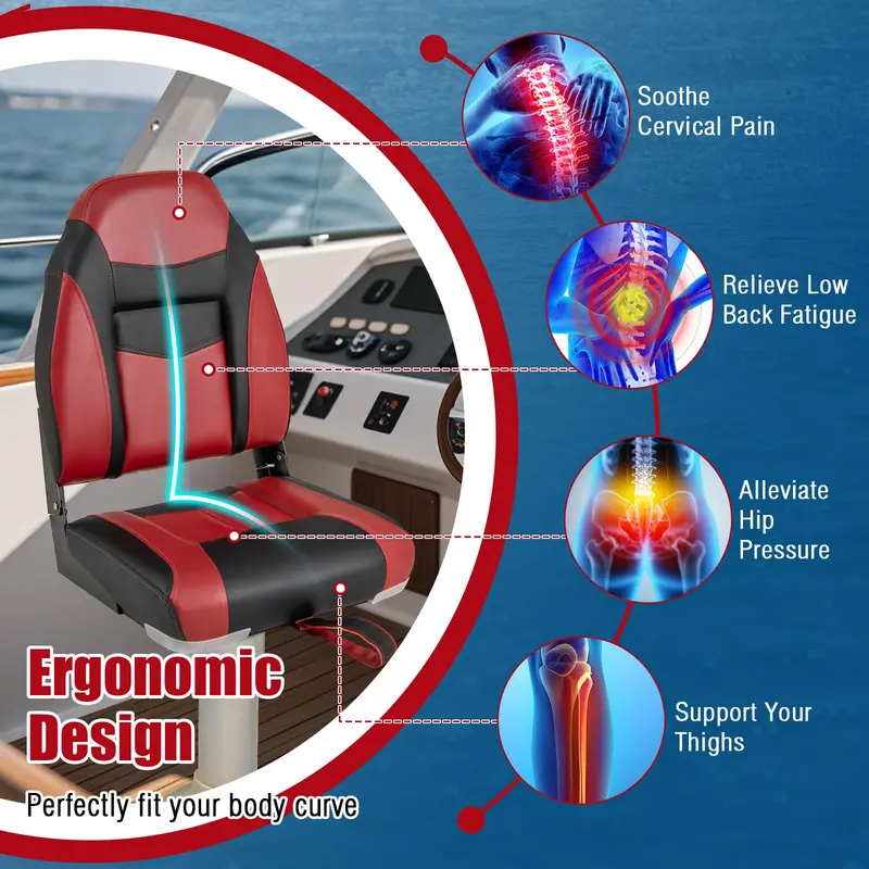 Two-Piece High-Back Folding Boat Seat Set – Includes Cushioned Marine-Grade Seats