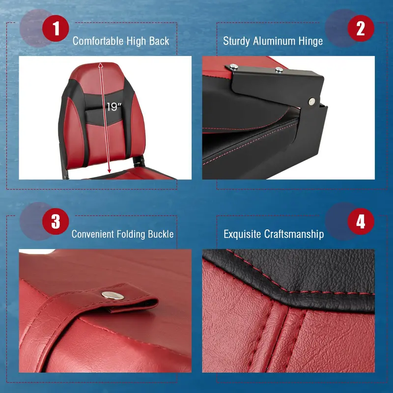 Two-Piece High-Back Folding Boat Seat Set – Includes Cushioned Marine-Grade Seats