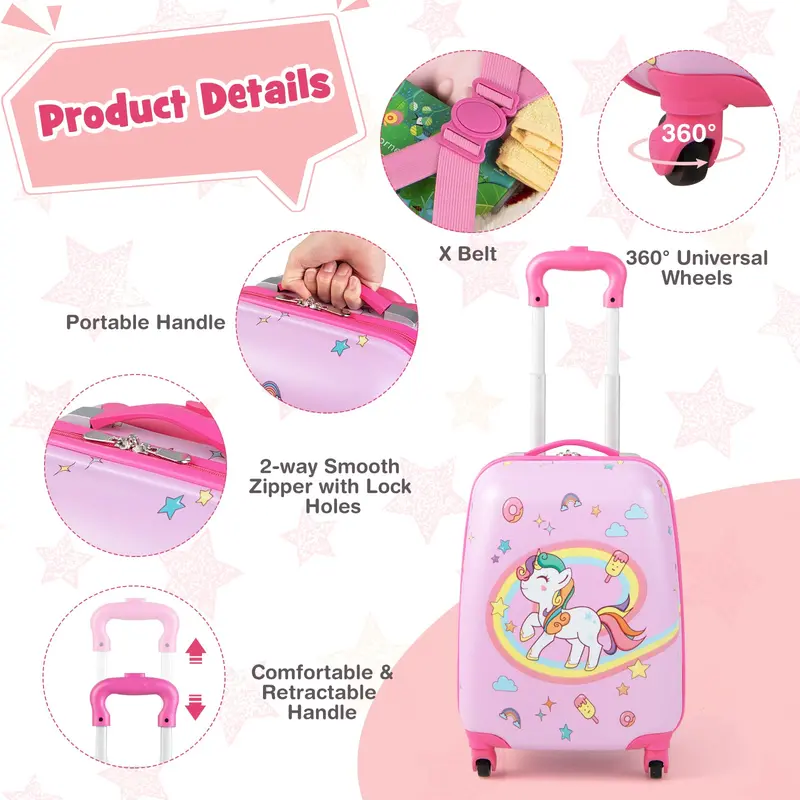 Two-Piece Kids Luggage Set: 12" + 16" Lightweight Spinner Suitcases
