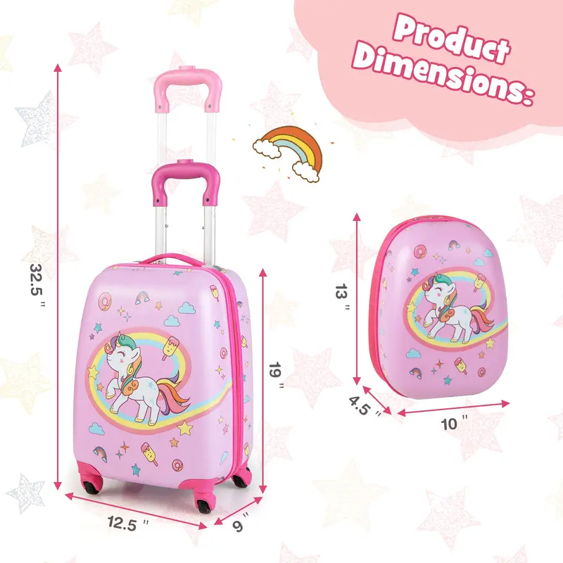 Two-Piece Kids Luggage Set: 12" + 16" Lightweight Spinner Suitcases