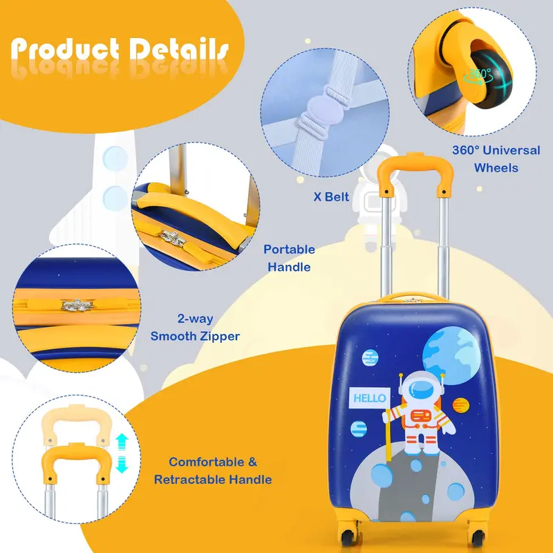 Two-Piece Kids’ Luggage Set – 12-Inch and 16-Inch Carry-On Suitcases with Fun Designs