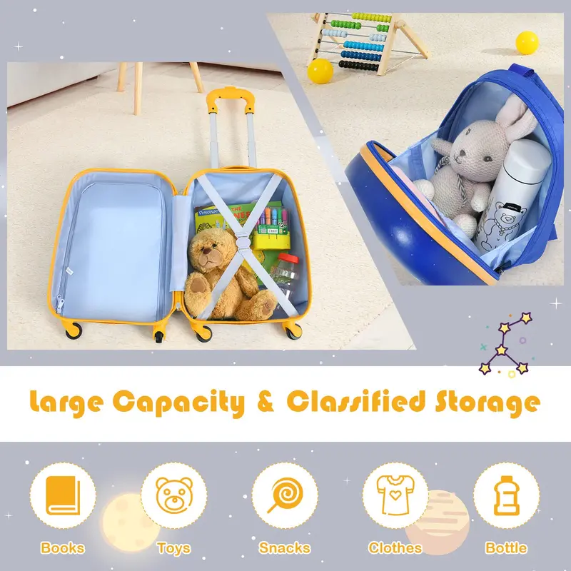 Two-Piece Kids’ Luggage Set – 12-Inch and 16-Inch Carry-On Suitcases with Fun Designs