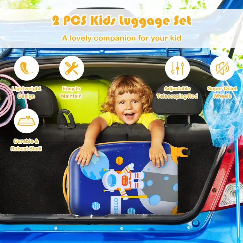 Two-Piece Kids’ Luggage Set – 12-Inch and 16-Inch Carry-On Suitcases with Fun Designs