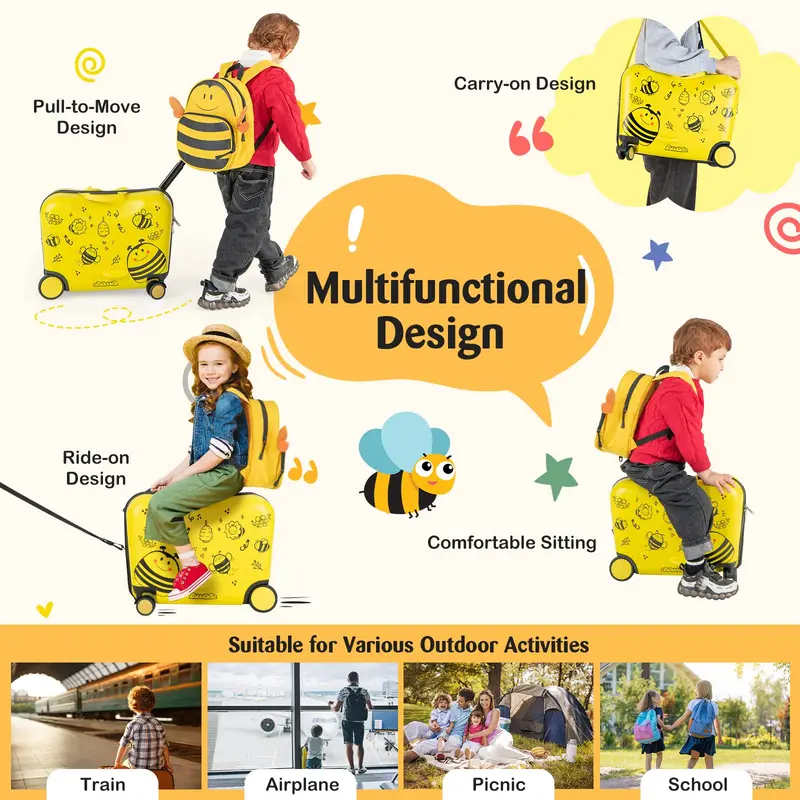 Two-Piece Kids’ Luggage Set – 18" Carry-On + Ride-On Suitcase with 360° Spinner Wheels 2