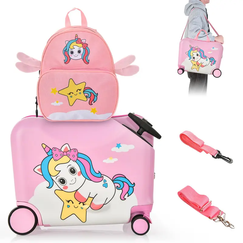 Two-Piece Kids’ Luggage Set – 18" Carry-On + Ride-On Suitcase with 360° Spinner Wheels