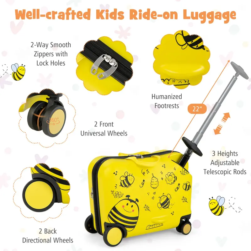 Two-Piece Kids’ Luggage Set – 18" Carry-On + Ride-On Suitcase with 360° Spinner Wheels