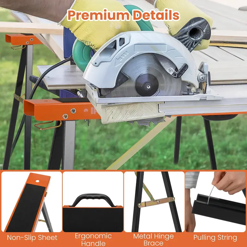 Two-Piece Portable Sawhorse Set – Heavy-Duty Galvanized Steel Tool Stand 2