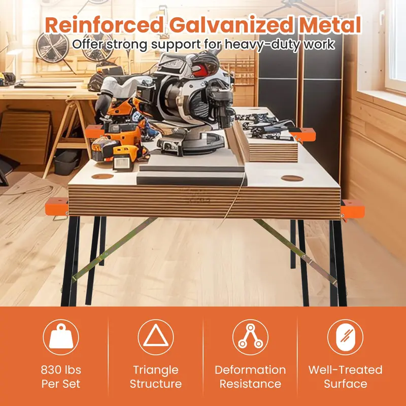 Two-Piece Portable Sawhorse Set – Heavy-Duty Galvanized Steel Tool Stand
