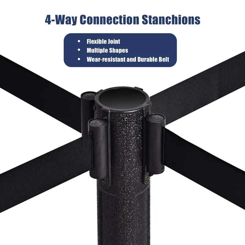Two-Piece Retractable Crowd Control Stanchion System with 6.3-Foot Belt Barriers