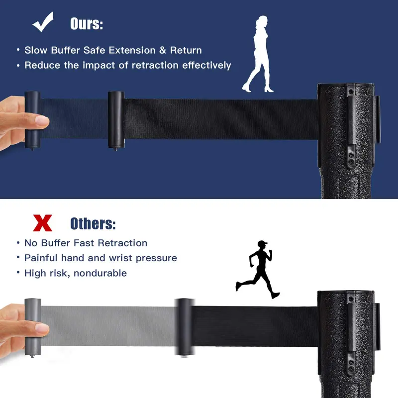 Two-Piece Retractable Crowd Control Stanchion System with 6.3-Foot Belt Barriers