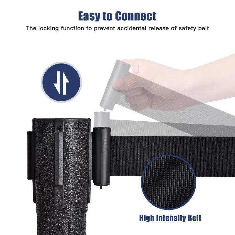 Two-Piece Retractable Crowd Control Stanchion System with 6.3-Foot Belt Barriers